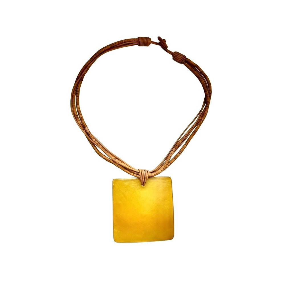 Vintage Yellow Square Pendant Necklace - Women Jewelry
